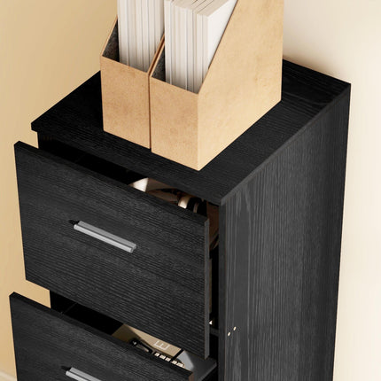 Four-Drawer Lockable Filing Cabinet with Hanging Bars - Black Wood Effect