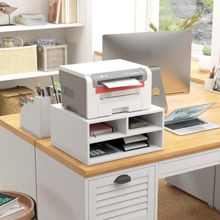 Three-Compartment Printer Storage Cabinet with Flat Top Surface - White
