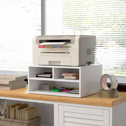 Three-Compartment Printer Storage Cabinet with Flat Top Surface - White