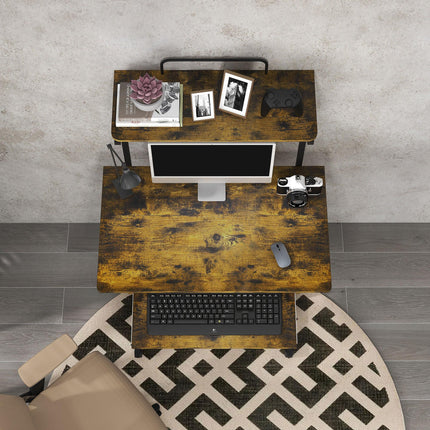 Multi-Storage Work Desk with Sliding Keyboard Tray and Wheels - Brown/Black