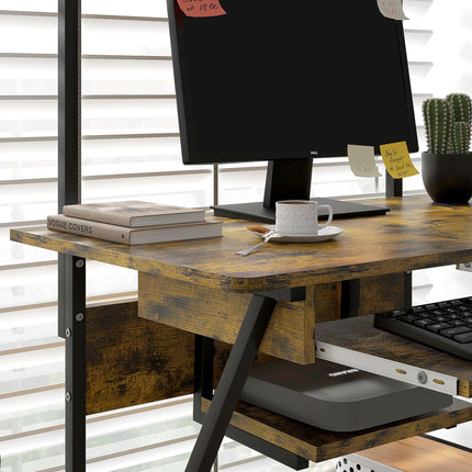 Multi-Storage Work Desk with Sliding Keyboard Tray and Wheels - Brown/Black