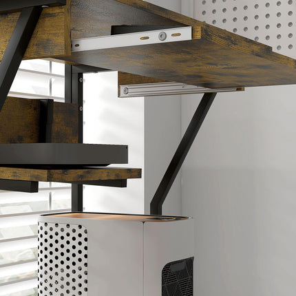 Multi-Storage Work Desk with Sliding Keyboard Tray and Wheels - Brown/Black