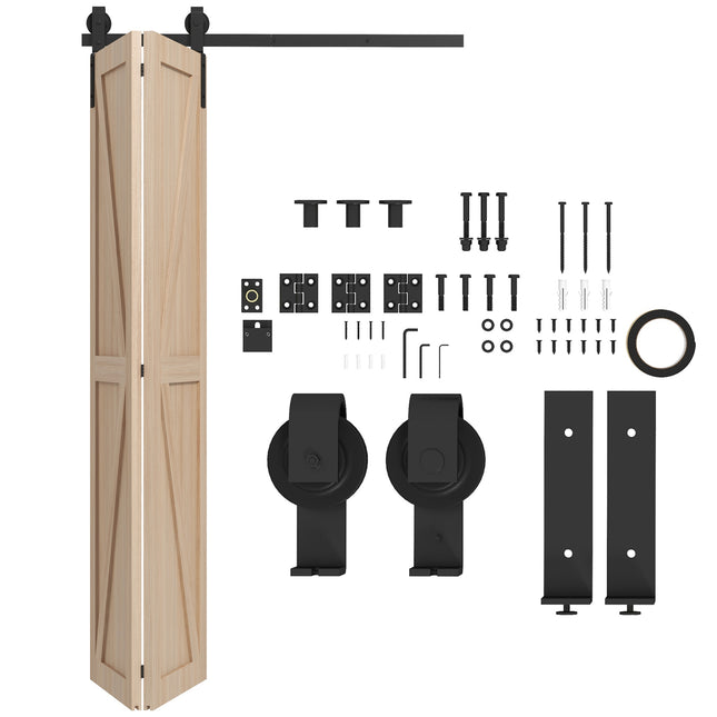 4FT/122CM Heavy Duty Bi-Folding Sliding Barn Door Hardware Track Kit for 2 Doors - Black