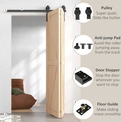 4FT/122CM Heavy Duty Bi-Folding Sliding Barn Door Hardware Track Kit for 2 Doors - Black