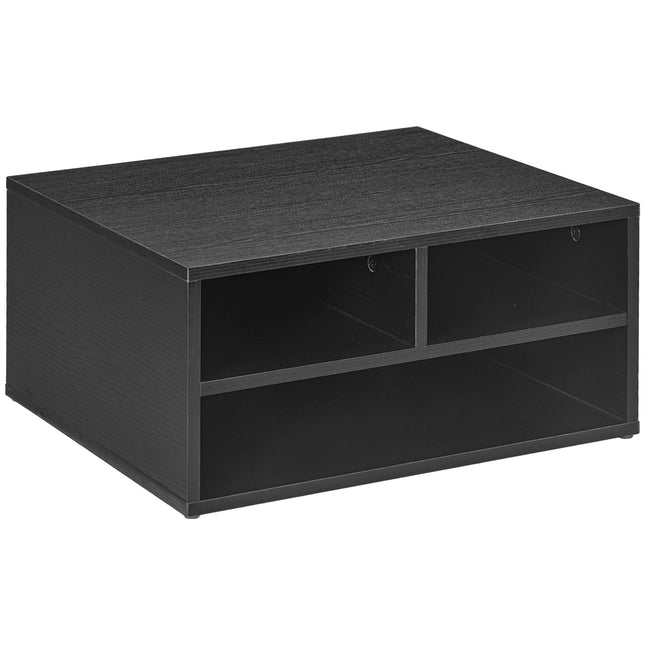 Three-Compartment Printer Storage Cabinet with Open Shelves - Black