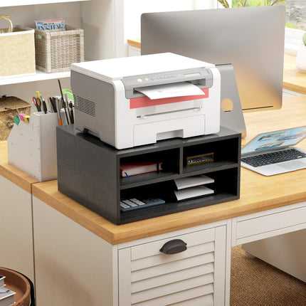 Three-Compartment Printer Storage Cabinet with Open Shelves - Black