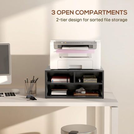Three-Compartment Printer Storage Cabinet with Open Shelves - Black