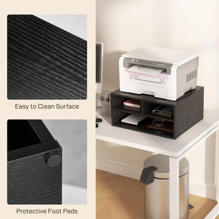 Three-Compartment Printer Storage Cabinet with Open Shelves - Black