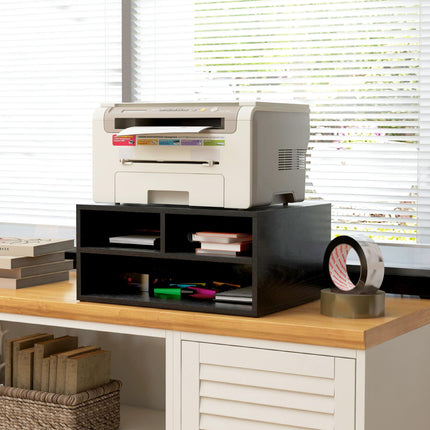 Three-Compartment Printer Storage Cabinet with Open Shelves - Black