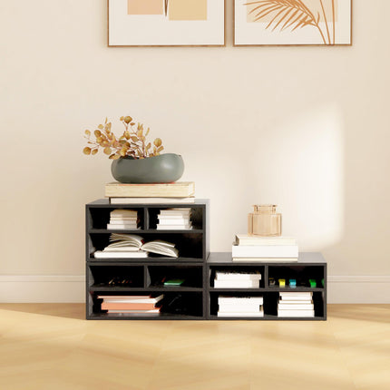 Three-Compartment Printer Storage Cabinet with Open Shelves - Black