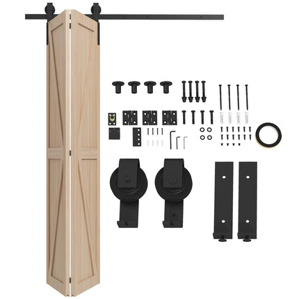 5ft Bi-Folding Sliding Barn Door Hardware Kit with J-Rollers - Black