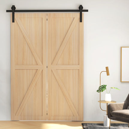 5ft Bi-Folding Sliding Barn Door Hardware Kit with J-Rollers - Black