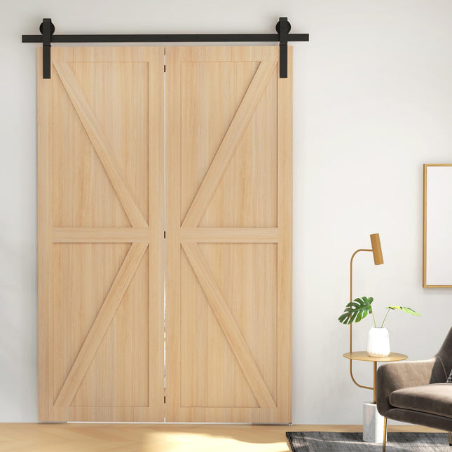 5ft Bi-Folding Sliding Barn Door Hardware Kit with J-Rollers - Black