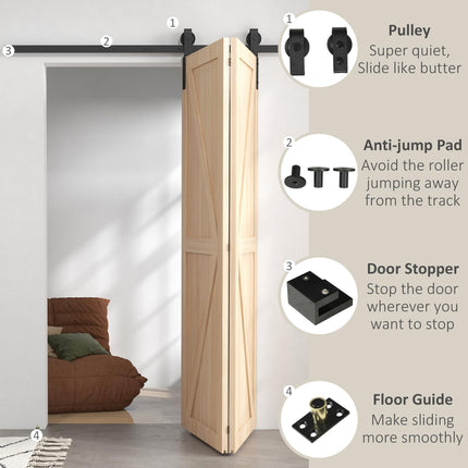 5ft Bi-Folding Sliding Barn Door Hardware Kit with J-Rollers - Black