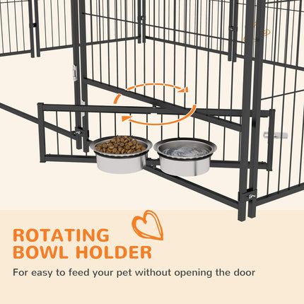Outdoor Dog Kennel Puppy Play Pen with Canopy, Fence & Rotating Bowl 211x141x151 cm - Black/Brown
