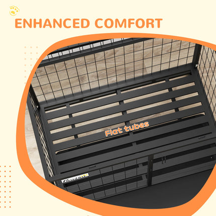 Heavy Duty Dog Crate on Wheels with Double Doors, Removable Tray & Bowl Holder for Large XL Dogs - Black