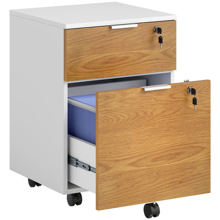 Two-Drawer Lockable Filing Cabinet with Wheels - Wood Effect