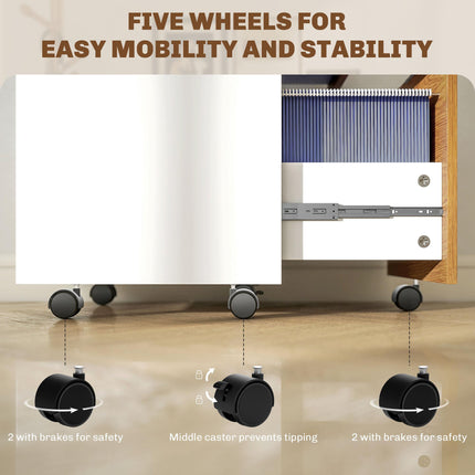 Two-Drawer Lockable Filing Cabinet with Wheels - Wood Effect