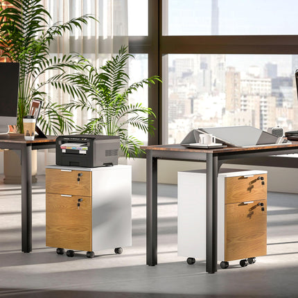 Two-Drawer Lockable Filing Cabinet with Wheels - Wood Effect