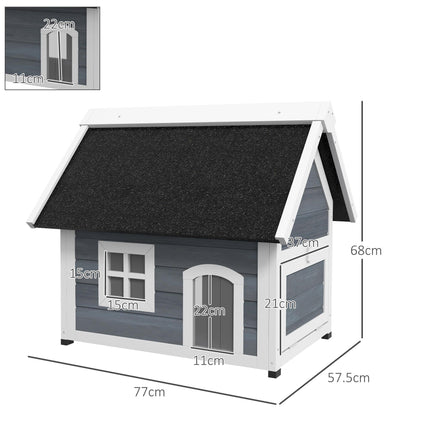 Outdoor Wooden Cat House with Three Doors and Openable Asphalt Roof - Grey