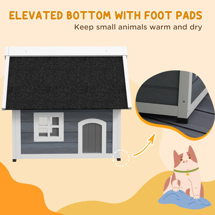 Outdoor Wooden Cat House with Three Doors and Openable Asphalt Roof - Grey