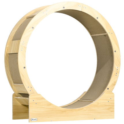 Cat Wheel with Brake and Replaceable Scratching Pads for Cats Under 5kg - Oak Tone