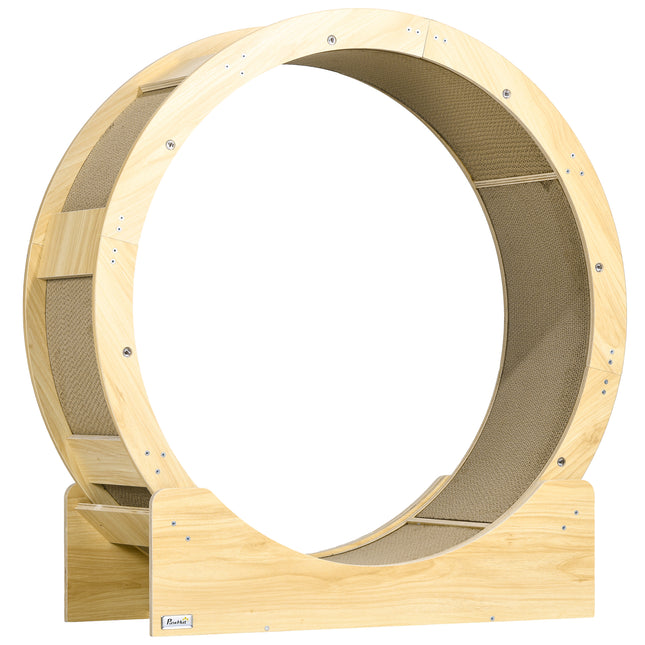 Cat Wheel with Brake and Replaceable Scratching Pads for Cats Under 5kg - Oak Tone