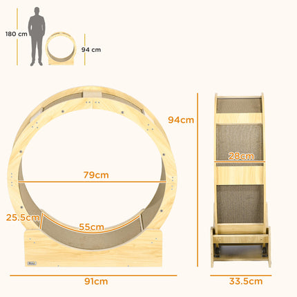 Cat Wheel with Brake and Replaceable Scratching Pads for Cats Under 5kg - Oak Tone