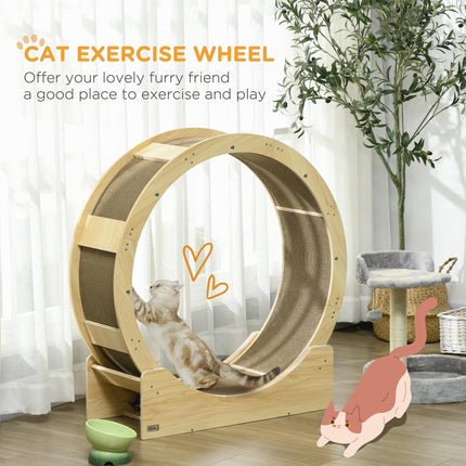 Cat Wheel with Brake and Replaceable Scratching Pads for Cats Under 5kg - Oak Tone