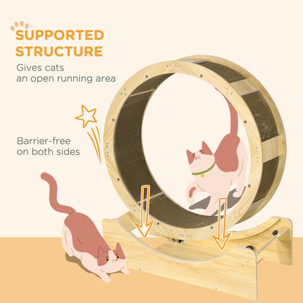 Cat Wheel with Brake and Replaceable Scratching Pads for Cats Under 5kg - Oak Tone