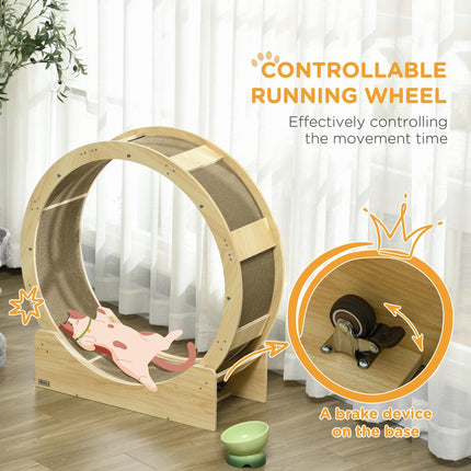 Cat Wheel with Brake and Replaceable Scratching Pads for Cats Under 5kg - Oak Tone