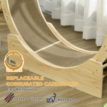 Cat Wheel with Brake and Replaceable Scratching Pads for Cats Under 5kg - Oak Tone