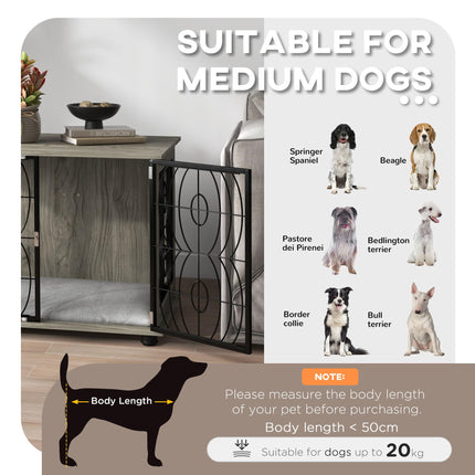 Indoor Medium Dog Crate End Table with Lockable Door and Washable Cushion - Grey Wood Effect