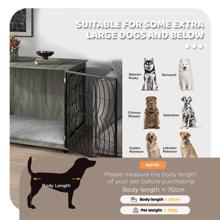 Extra Large Dog Crate Furniture End Table with Plush Washable Cushion and Lockable Door - Grey Wood Effect