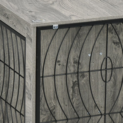 Extra Large Dog Crate Furniture End Table with Plush Washable Cushion and Lockable Door - Grey Wood Effect
