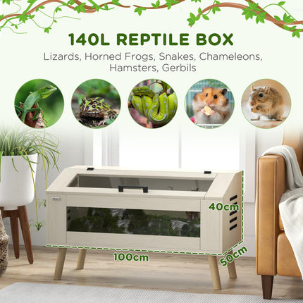 140L Vivarium for Snakes, Lizards, Frogs, Chameleons, Hamsters & Gerbils with Tempered Glass Windows - Oak Tone