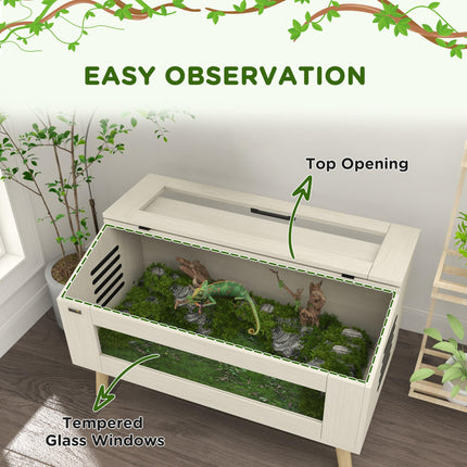 140L Vivarium for Snakes, Lizards, Frogs, Chameleons, Hamsters & Gerbils with Tempered Glass Windows - Oak Tone