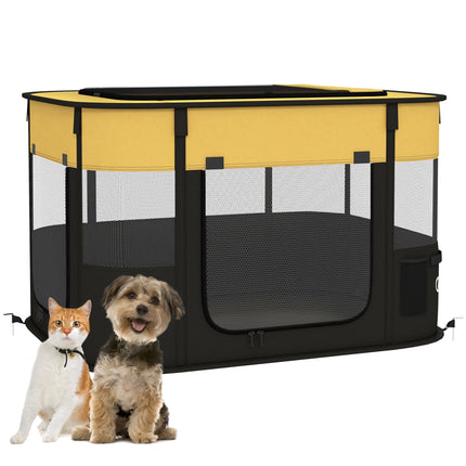Foldable Portable Dog Pen with Storage Bag and Ground Stakes for Indoor Outdoor Use - Yellow