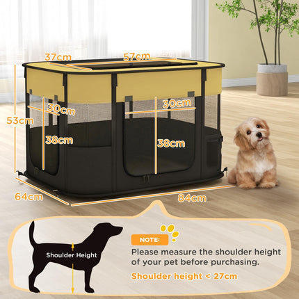 Foldable Portable Dog Pen with Storage Bag and Ground Stakes for Indoor Outdoor Use - Yellow