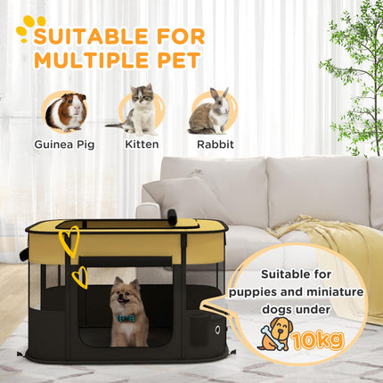 Foldable Portable Dog Pen with Storage Bag and Ground Stakes for Indoor Outdoor Use - Yellow