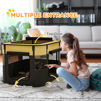 Foldable Portable Dog Pen with Storage Bag and Ground Stakes for Indoor Outdoor Use - Yellow