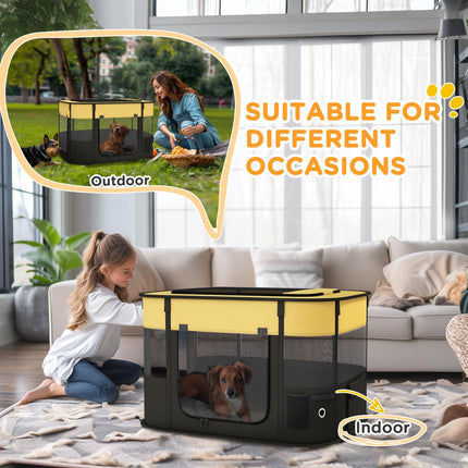 Foldable Portable Dog Pen with Storage Bag and Ground Stakes for Indoor Outdoor Use - Yellow