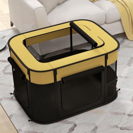 Foldable Portable Dog Pen with Storage Bag and Ground Stakes for Indoor Outdoor Use - Yellow