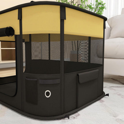 Foldable Portable Dog Pen with Storage Bag and Ground Stakes for Indoor Outdoor Use - Yellow