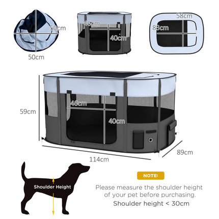 Foldable Portable Dog Pen with Ground Stakes and Storage Bag for Indoor Outdoor Use - Grey