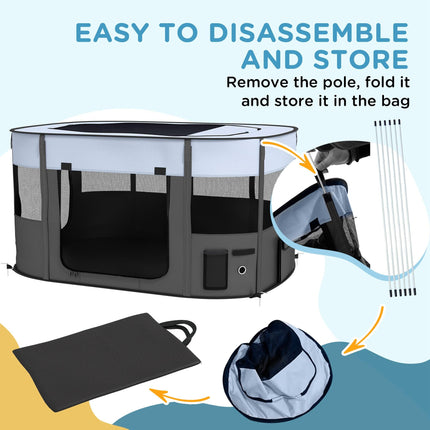 Foldable Portable Dog Pen with Ground Stakes and Storage Bag for Indoor Outdoor Use - Grey