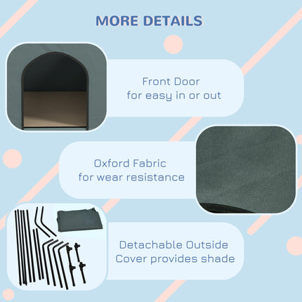 Dog House Outdoor Elevated Dog Bed with Removable Cover, Mesh Windows, Storage Bag, for S and M-Sized Dogs, Grey
