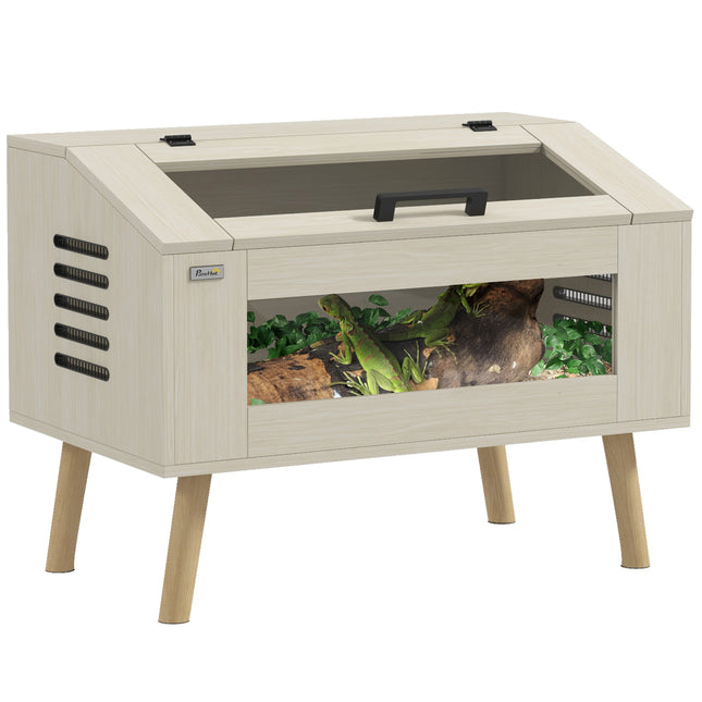 111L Vivarium for Snakes, Lizards, Frogs, Chameleons, Hamsters & Gerbils with Tempered Glass Windows - Oak Tone