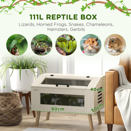 111L Vivarium for Snakes, Lizards, Frogs, Chameleons, Hamsters & Gerbils with Tempered Glass Windows - Oak Tone