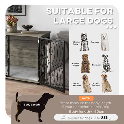 Dog Crate Furniture End Table for Large Dogs with Plush Washable Cushion and Lockable Door - Grey Wood Effect